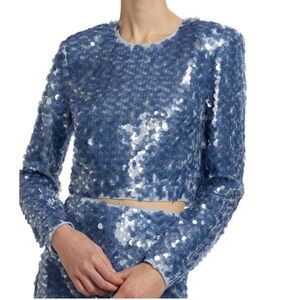 TOCCIN Anaya Sequined Long-Sleeve Top STEEL BLUE MULTI Sz 6